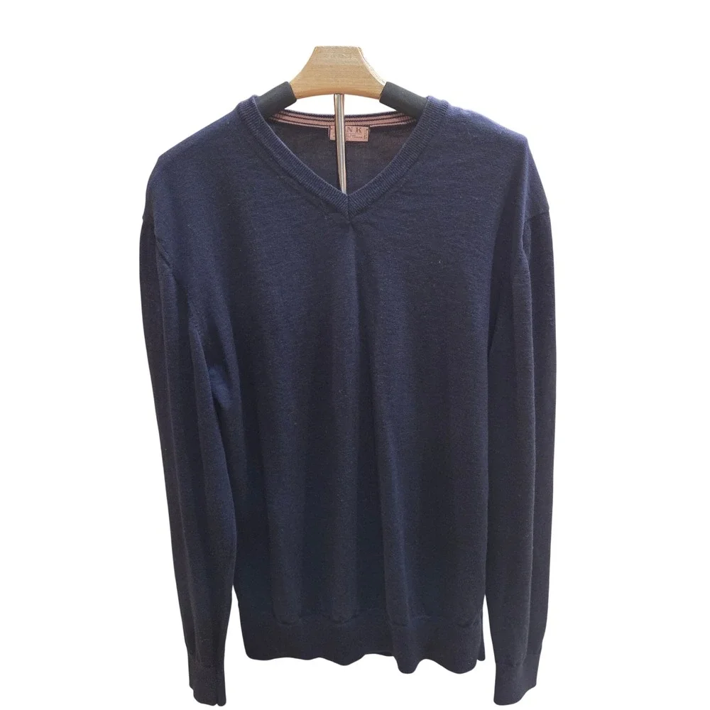 Thomas Pink Jermyn Street Mens Navy Blue 100% Merino Wool V-Neck Sweater XL